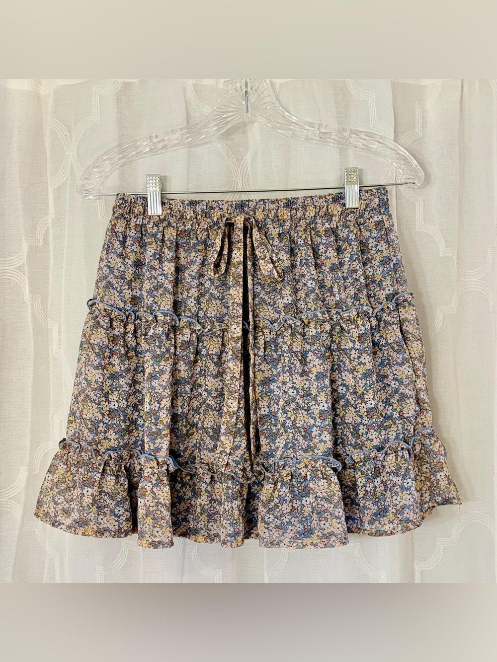 Sienna Sky Large Blue Floral Tiered Ruffle Mini Skirt Boho